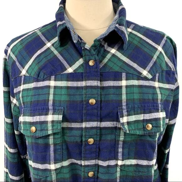 Jachs Girlfriend Stretch Plaid Flannel Button Down Shirt Womens Large - Picture 10 of 11